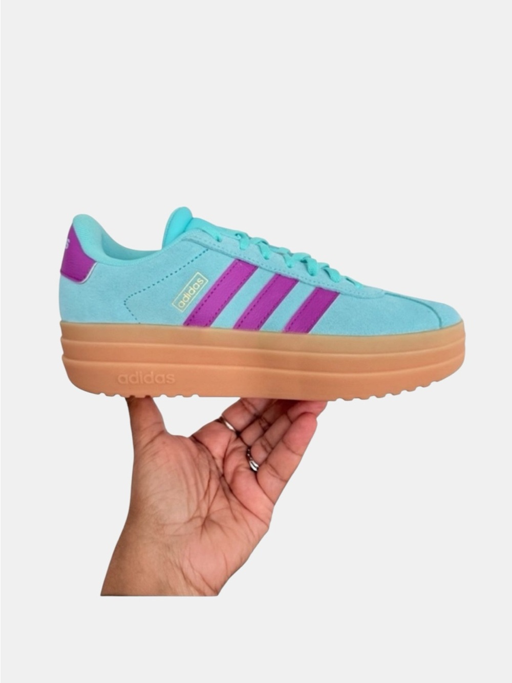 Adidas VL Court Bold Turquoise Platform Sneakers with Purple Stripes 6Y/ 7 women